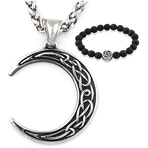 Gungneer Stainless Steel Celtic Knot Crescent Moon Pendant Necklace Irish Wicca Amulet Jewelry Cover