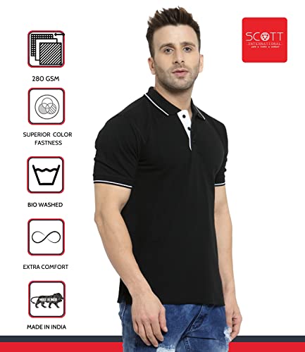 Image of Scott International Men's Regular Fit Organic Cotton Polo T-Shirt (Black with White, Medium)