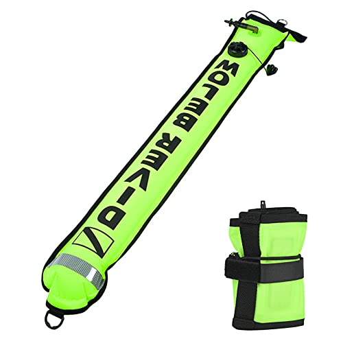 KIMISS 5FT High Visibility, Scuba Diving SMB Signal Marker Buoy Inflatable Tube, Signal Marker Buoy (Red) (Fluorescent Yellow)