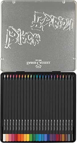 Image of Faber-Castell - Colouring Pencils Set Black Edition 24 Pieces in Metal Case | Brilliant coloured pencils for light and dark paper with soft colour stroke, shatter-proof and ergonomic colouring pens