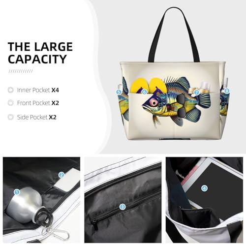 Fly Yellow Fish Large Capacity Foldable Tote Bag Women Beach Tote Bag Handbag Gym Bag Travel Shopping Bag3