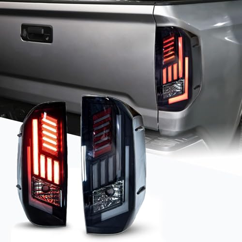 WOLFSTORM LED Tail Lights for 2014-2021 Toyota Tundra with Sequential Turn Signal Light Effect Taillights Assembly Replacement for Tundra Pickup Smoked Lens with Black Housing