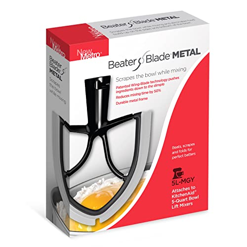 New Metro Design 5L-MGY Beater Blade METAL, compatible w/ most KitchenAid 5 Quart Bowl-Lift Stand Mixers, Grey