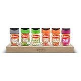 Schwartz Wooden Spice Rack | Modern Beech Wood Design | Space-Saving Kitchen Organiser with 6 Herbs and Spices Jars | Convenient for Countertop or Cupboard Storage
