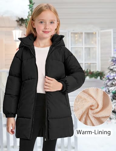 Happy Cherry Girls Winter Coats Hooded Puffer Jackets Medium Length Down Cotton Coats Snow Outerwear3