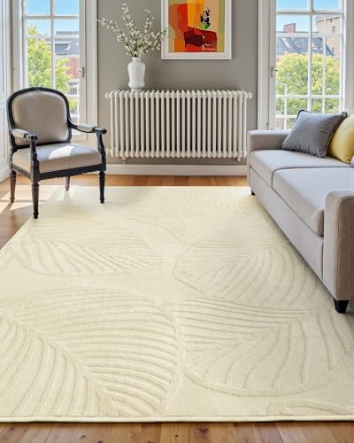 Tapis lavable salon 152x213 cm doux et moderne blanc crème - 2