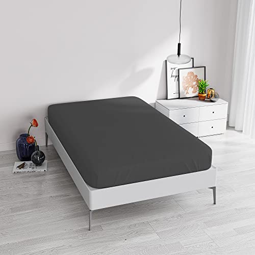 Italian Bed Linen Fitted Sheet "Elegant" with Corner, Microfiber, Single, Dark gray - Image 2