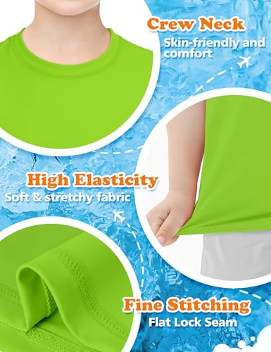 Image of Boys Rash Guard Swim Shirt UPF 50+ Short Sleeve Athletic Shirts Quick Dry Fit Sun Shirt Neon Tees for Kids Girls Youth 2-16Y
