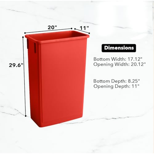 Image of 23 Gallon Slim Rectangular Garbage Can - Red