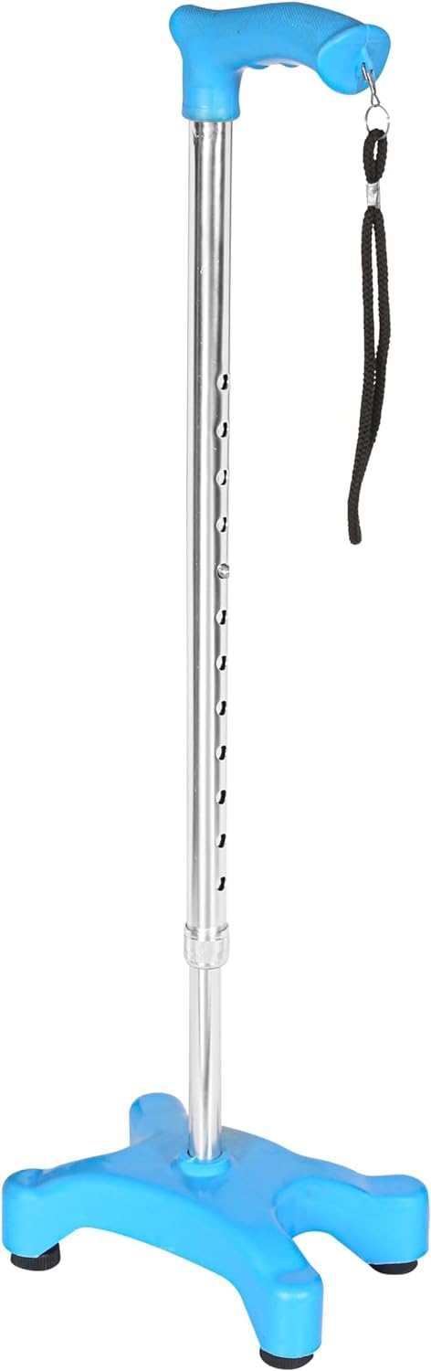 H.K.International 4 lags Simple Walking Stick Stainless Steel with dori Blue Color Pack of 1