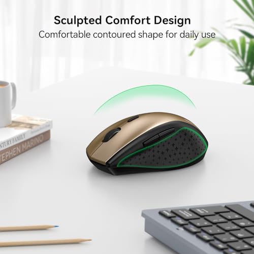 Image of TECKNET Wireless Mouse, 2.4G USB Computer Mouse with 6-Level Adjustable 4800 DPI, 30 Months Battery, Ergonomic Grips, 6 Buttons Portable for PC, Chromebook, Mac - Gold Black