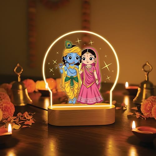 Image of Giftplease Cute Radha Krishna LED Night Lamp - Elegant Warm White Glow for Home, Mandir & Office - Spiritual Devotional Decor & Religious Gift for Janmashtami, Diwali & Weddings GL 17