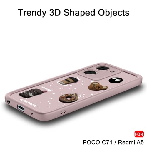 Image of TheGiftKart Back Cover Case for Poco C71 / Redmi A5 | Cute Fun Cartoon 3D Bear Coffee Case | Full Camera Protection | Shockproof Back Cover Case for Poco C71 / Redmi A5 (Silicone, Pink)