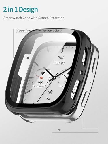 Image of M.G.R.J Hard PC Case with Tempered Glass Screen Protective Case Cover Compatible for Amazfit Active 2 Square (Black)