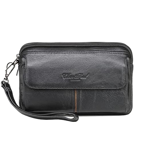 Bolso de mano de cuero para hombre con compartimentos y cierre de seguridad