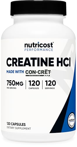 Nutricost Creatine HCl 750mg 120 Capsules Made with CON-CRET Creatine