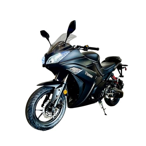 200CC AUTOMATIC MOTORCYCLE, VENOM X19 Full Size Matte Black Auto LED with NO GEARS, Front Tire: 120/70-14 Rear Tire: 140/60-14, HIGH PERFORMANCE CDI BLACK