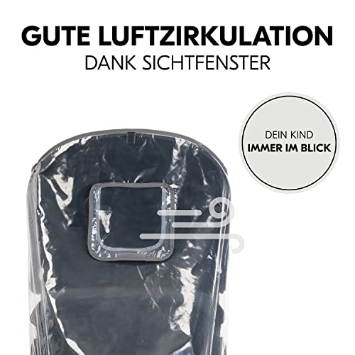 hauck Universal Regenschutz für Dreirad Kinderwagen 58 x 48 x 90 cm, Reflektierend, Kontakt & Belüftungs Fenster, Kompatibel mit Runner & Runner 2, Einfache Klettverschluss Befestigung (Transparent)