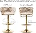 Cinxzar Gold Velvet Bar Stools Set of 3, Swivel Counter Height Bar Stools with Back, Adjustable Woven Barstools for Kitchen Island, Pub, Club (Beige)
