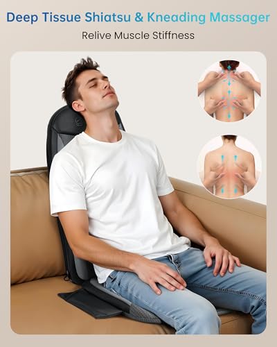 COMFIER Shiatsu Back Massager with Heat,Massage Chair Pad for Back Relief deep,Heated seat Cushion,Chair Massager for Neck,Hip with Kneading & Vibration,Home Office,Gifts for Women Men,Dad,Mom