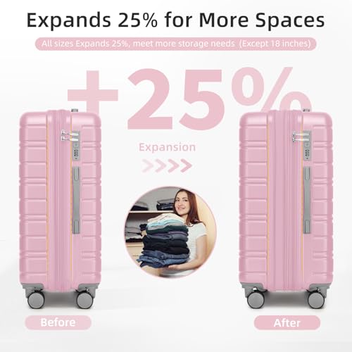 Image of LARVENDER Luggage Sets 6 Piece, Expandable Suitcases with Wheels | Suitcase Set for Women and Men|Checked Luggage|Carry On Luggage|Hardside Lightweight|Pink