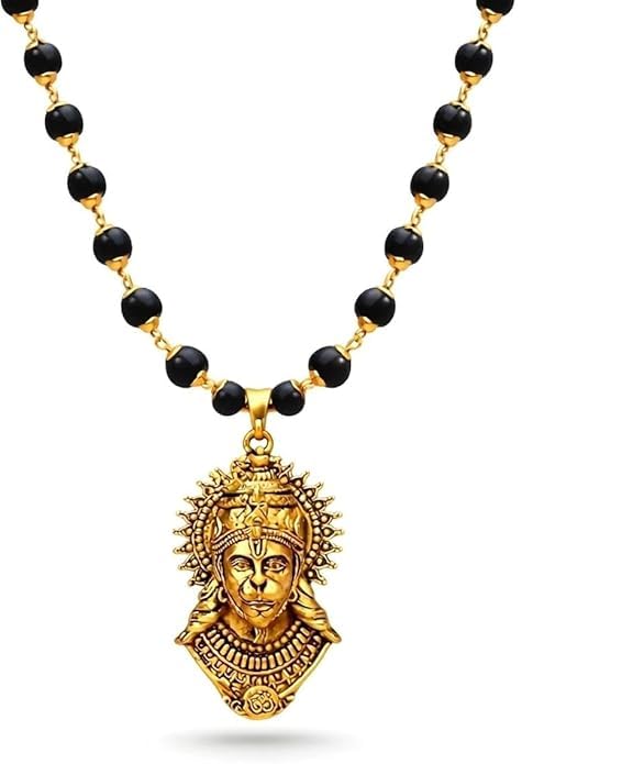 Gold-Plated Lord Hanuman Pendant with Karungali Stylish Black Beads Religious Jewelry for Men and Women-image-42
