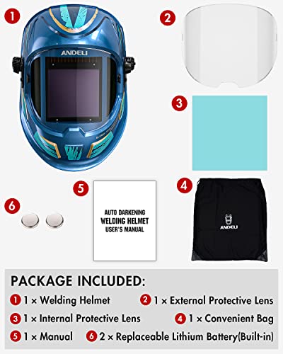 Andeli Welding Helmet,Welding Hood Auto Darkening With Large Viewing Screen 3.94"X3.74",4 Arc Sensor Clear Vision True Color Welding Mask,Comfortable Lightweight Welder Helmet(Star Blue) #TOP5
