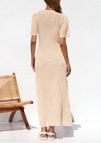 PRETTYGARDEN Womens Eyelet Cover Up Dress 2025 Summer Vacation Resort Maxi Dresses Beach Short Sleeve Hollow Out Sundress2