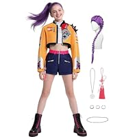 Girls Pop Singer Costume Kids with Purple Wig Demon Cosplay Stage Dance Outfit with Accessories Toddler Halloween Costumes KF052XL