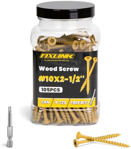 Deck Screws 2-1/2 Inch, 105PCS, FIXLINK #10 x 2-1/2" Wood Screws, Tan