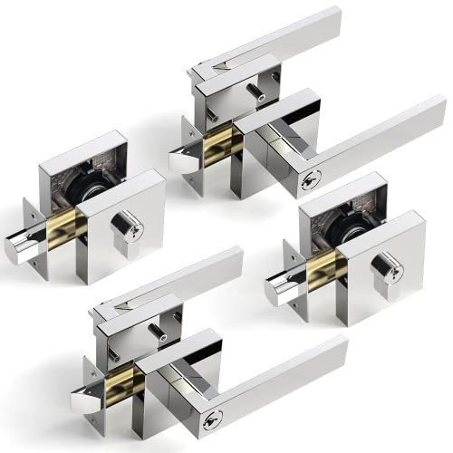 2 Pack Front Door Keyed Entry Lever And Single Cylinder Deadbolt Combination Set, Polished Chrome Finish, Keyed Alike Exterior Entrance Lever, Heavy Duty Door Handle Set For Front/Back Gate Door #TOP7