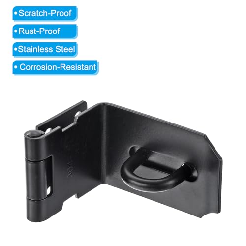 Image of PATIKIL 4 Inch Door Locks Hasp Latch, 90 Degree Right Angle Stainless Steel Hinge Lock Padlock Clasp Hasp Lock Latch with Screws, Black