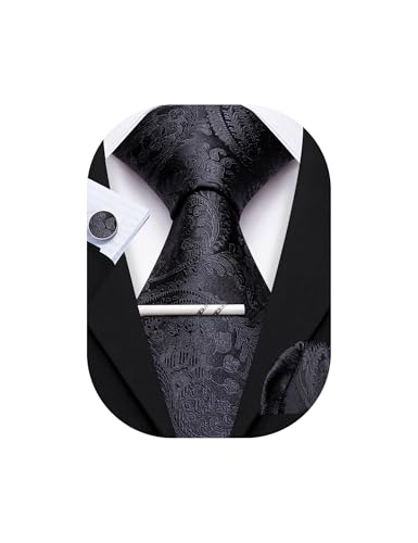 Image of YOHOWA Mens Ties Set Wedding Paisley Neckties with Handkerchief Cufflinks Formal Business