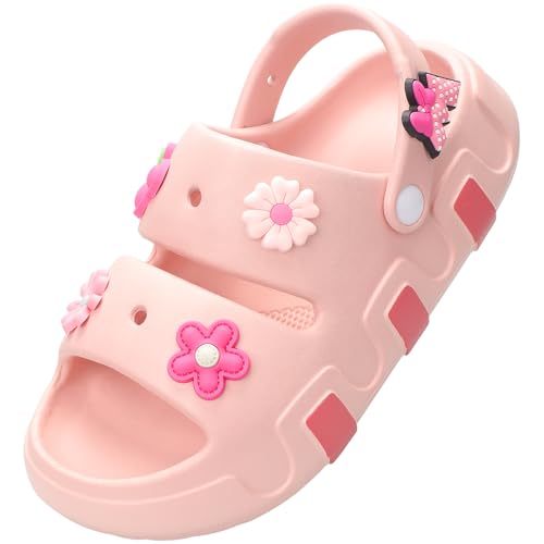 GIWONET Kids Girls Slide Sandals Double Buckle Toddler Water Sandal Shower Clouds Slippers Summer Beach Pool Outdoor Slip on Shoes,Pink,8-8.5 Toddler