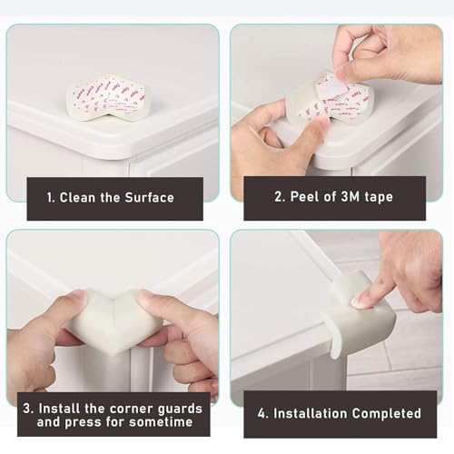Image of Safe-O-Kid Baby Safety 4 -Pack NBR Foam Corner Guards + 12 Ball Shaped Corner Protectors - Soft, Durable Furniture Edge Guards (Cream & Transparent)