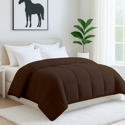 Image of Bed Comforter - Single Size - Chocolate - 300 GSM Quilt Blanket Rajai - Winter Warm Down Alternative Duvet Insert with Corner Ties
