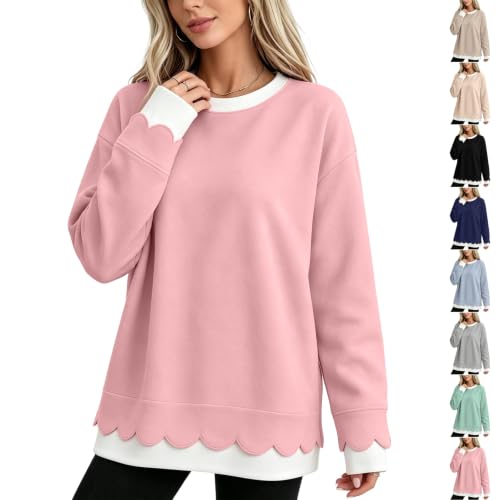 Women Fake Two Piece Sweatshirt Oversized Cotton Casual Preppy Sweatshirts