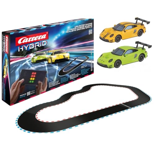 Carrera HYBRID Speedway to Hell I Rennspaß der neuen Generation - Legendäre Rennboliden Porsche 911 GT3 R im Maßstab 1:50 - Hybrid Technologie mit KI-Unterstützung - Steuerung per Smartphone-App
