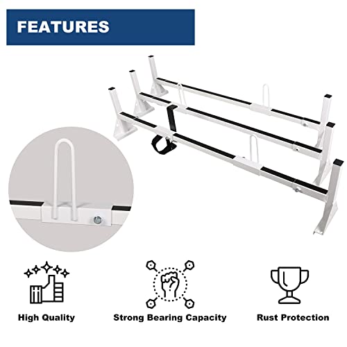 Ecotric Universal 750Lbs Capacity 3 Bars Ladder Roof Racks 68"-75" Compatible With Ford E150 250 350 Chevy Chevrolet Express 1500 2500 3500 Gmc Savana With Rain Gutters Kayak Canoe Lumber Pipe Cargo #TOP3