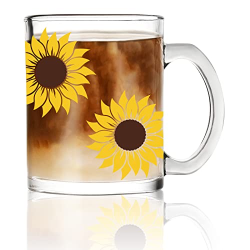 Whaline Sunflower Glass Coffee Mugs With Handle Summer Sunflower Clear Coffee Mug Cups Boho Drinking Glasses Beverage Mugs For Iced Coffee Soda Cocktail Whiskey Tea Water Wine, 12Oz #TOP7