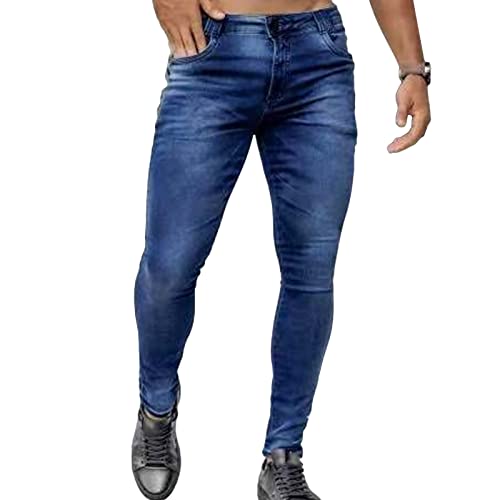 Maiyifu-GJ Mens Skinny Slim Fit Jeans Lightweight Comfy Stretch Denim Pencil Pants Retro Washed Tapered Leg Jean Trousers (Dark Blue,Medium)
