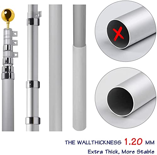 Wevalor 16Ft Telescopic Flag Pole Kit, Heavy Duty Aluminum Telescoping Flagpole, Outdoor Inground Flag Poles With 3X5 American Flag And Golden Ball Top For Commercial, Residential Use #TOP2