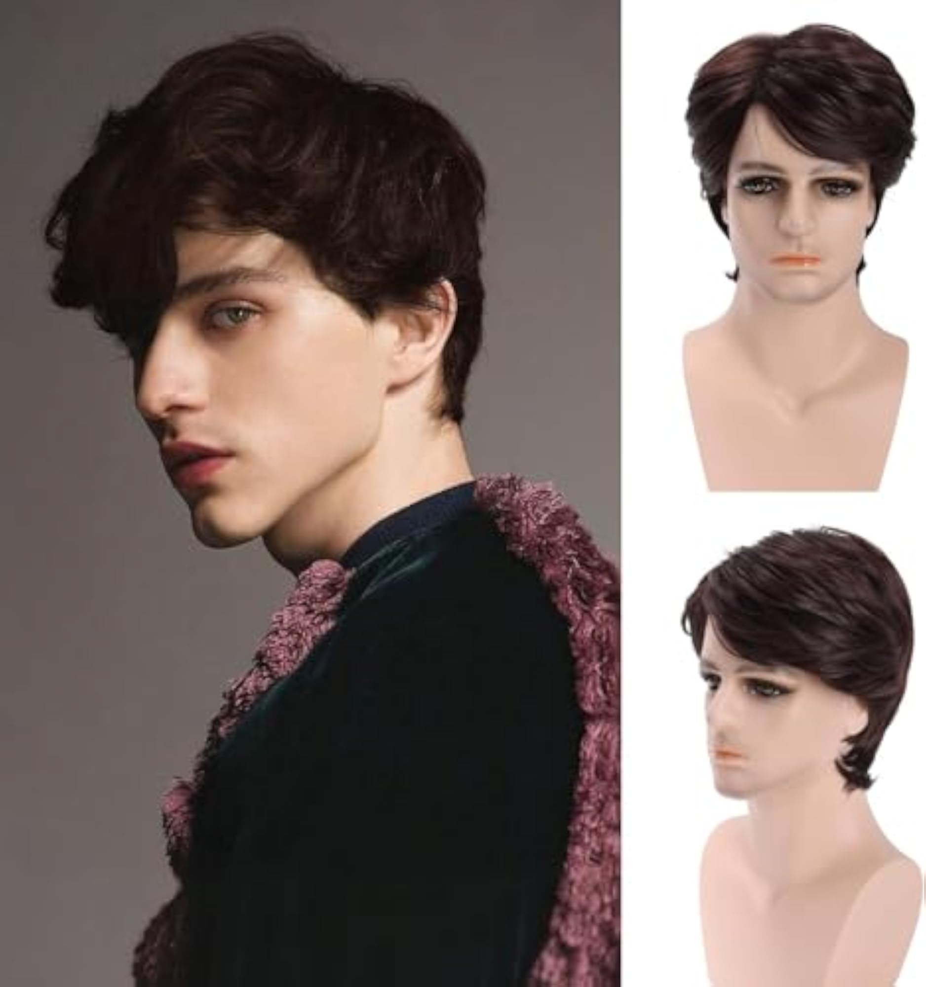 Men's Short Brown Layered Synthetic Hair Wig
