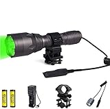 LUXJUMPER Linterna de luz verde, 350 yardas Luz de depredador verde Coyote Varmints Caza Linterna táctica led, 1000 lúmenes, linterna LED impermeable con interruptor de presión