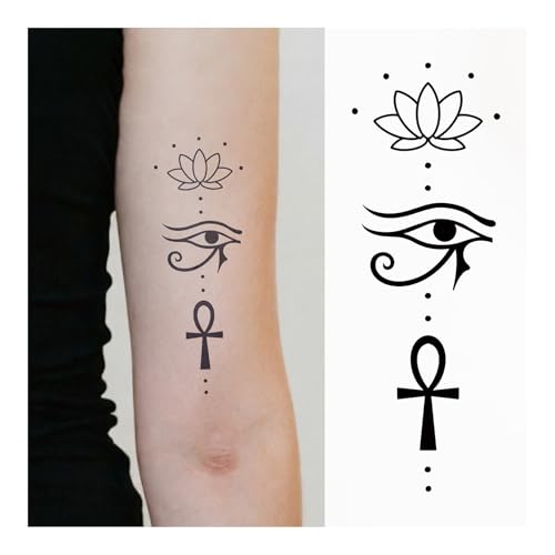 WEEKINK Eye of Horus Temporary Tattoo for Women & Men – Cuttable Ankh Cross Lotus Set, Long Lasting 1–2 Weeks Semi-Permanent Tattoo, Minimalist Egyptian Symbols Fake Tattoo for Arm, Wrist & Back