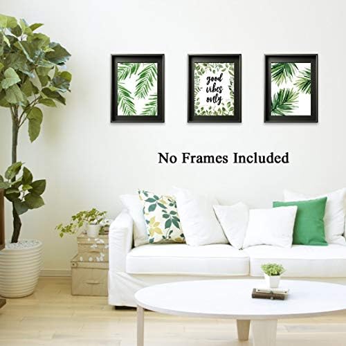 Good Vibes Only Quote Inspirational Art Print, Natural Plant Green Leaf Canvas Art Painting,Set of 38x10)Unframed Abstract Wall Art,Yoga Studio Bedroom Living Room Motivational Home Wall Decor
