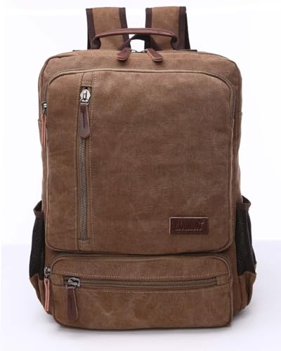 Jahomieo Vintage Canvas Backpack, Resistant Hiking Camping Rucksack Casual Daypack Backpacks for Men&Women Fits 15.6’’ Laptop