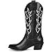 MUCCCUTE Women's Cowboy Western Cowgirl Boots Embroidered Stitching Point-Toe Boot Fashion Retro Block Heel Pull-On Mid-Calf Boots Size 7