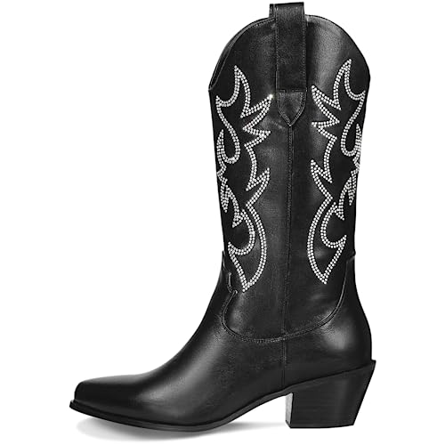 MUCCCUTE Cowboy Boots for Women Cowgirl Boots Wide Calf Pointed Toe Embroidered Fashion Western Chunky Pull On2