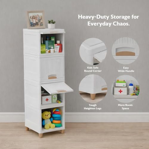 Image of Jefa Plastic Modular Drawer Storage Chest of Drawers Organizer Storage Box, Large Stomo Racks for Multipurpose Anti-Slip Shoes Organizers (white, 5)